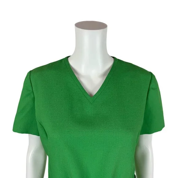 Vintage 70s Shift Dress Women's Large Solid Green V-Neck Belted Kangaroo Pockets - Picture 11 of 11